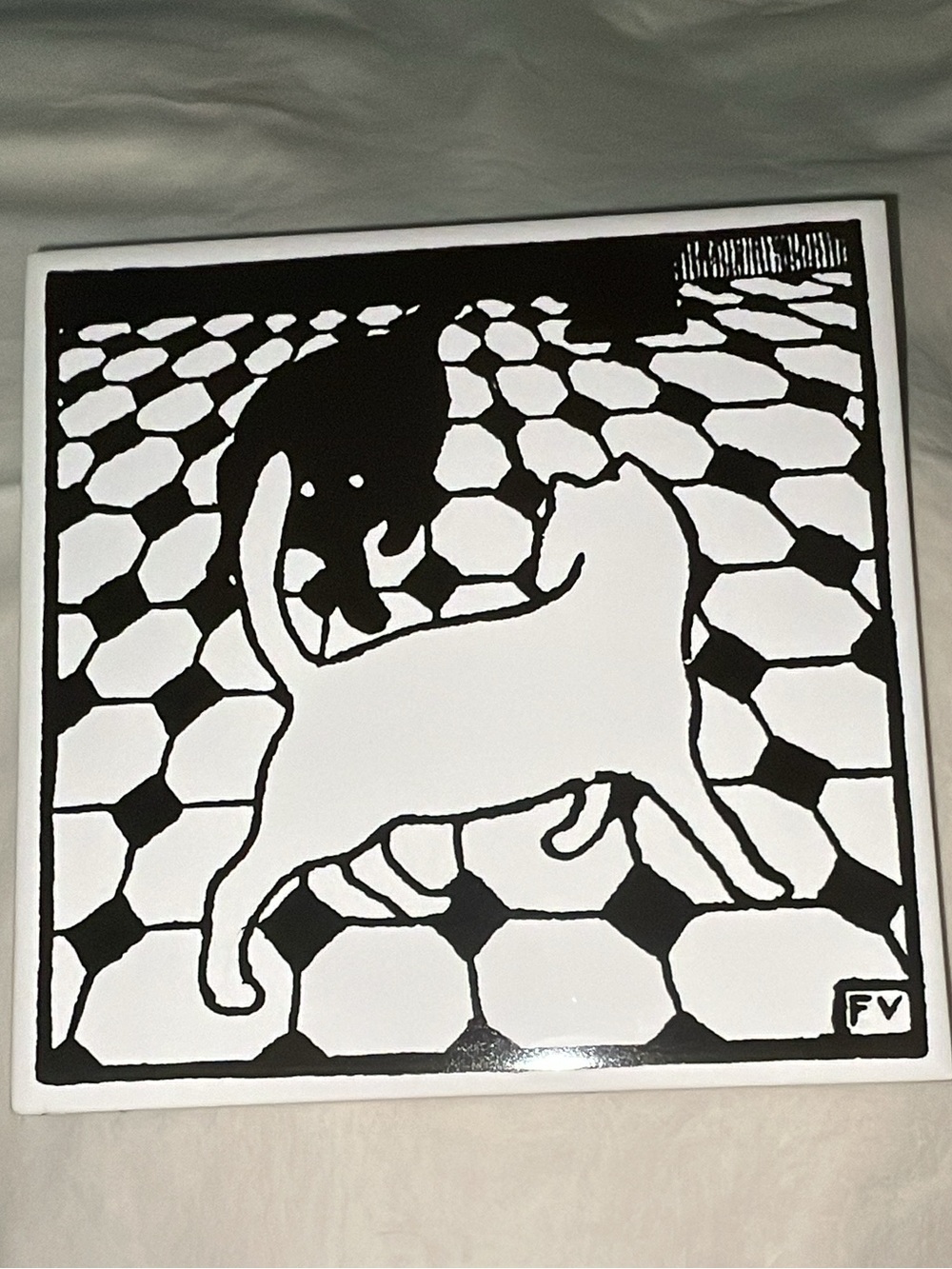 FV Felix Vallotton Two Cats Tile Trivet Black White Metropolitan Museum Art 6x6